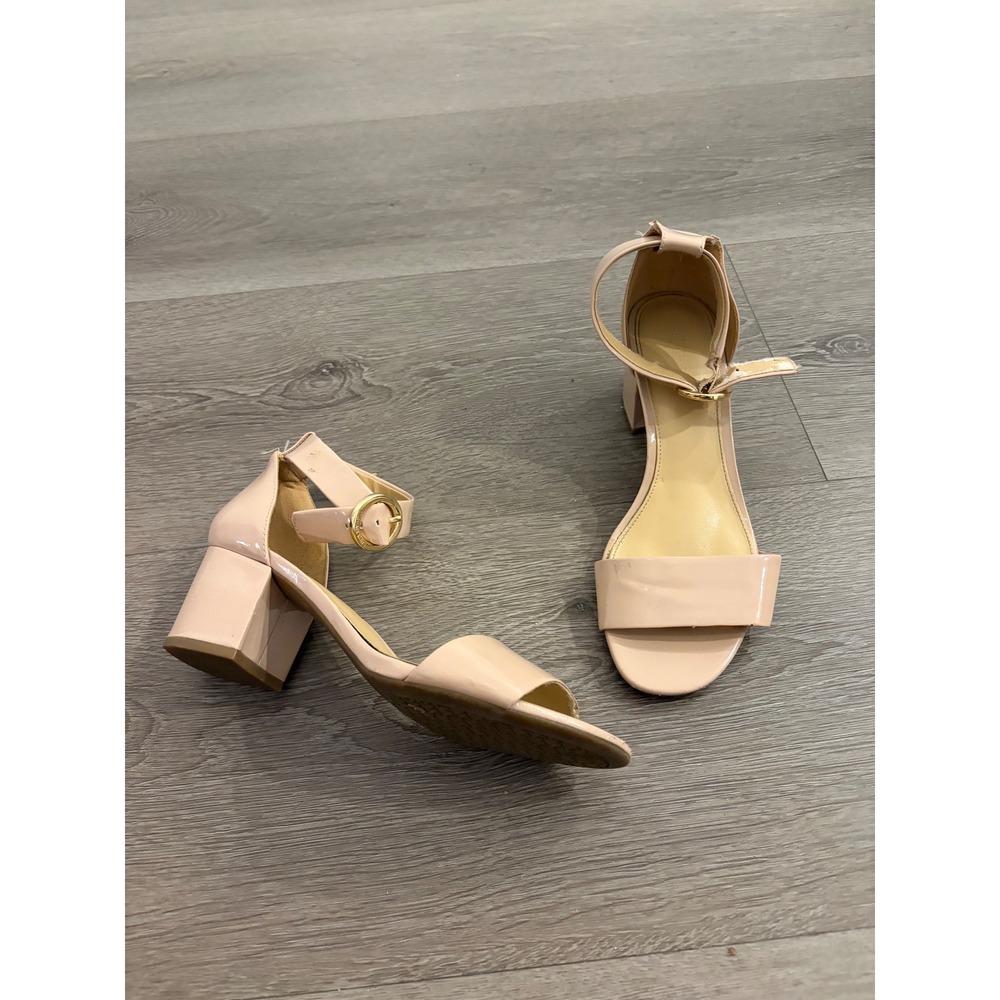 Michael Kors Nude Patent Leather Ankle Strap Block Heel Sandals Womens 7M